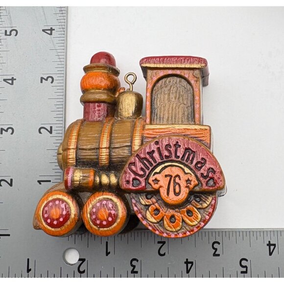 Vintage Hallmark Wooden Christmas 76 Train Engine Ornament Tree Trimmer 70s - Picture 4 of 11